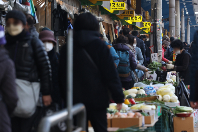 설날 연휴를 앞둔 23일 오후 서울 동대문구 청량리 청과물 시장에서 시민들이 제수 등을 구매하고 있다. 연합뉴스
