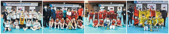 대한핸드볼협회와 부산일보사가 주최한 2022 대한핸드볼협회장배 전국중·고등선수권대회가 19일부터 7일간 열전을 펼쳤다. 우승을 차지한 남고부 남한고, 여고부 일신여고, 남중부 선산중, 여중부 천안여중 선수와 지도자들이 우승 트로피를 앞에 두고 기념촬영하고 있다. 대한핸드볼협회 제공