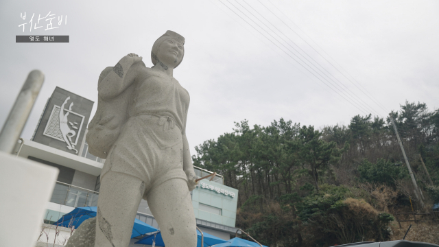 2019년 부산 영도구 동삼동 영도해녀문화전시관 앞에 세운 제주해녀상. 제주도가 출향 해녀들의 도전 정신과 기개를 기리기 위해 기증한 해녀상이다. 정수원 PD blueskyda2@busan.com