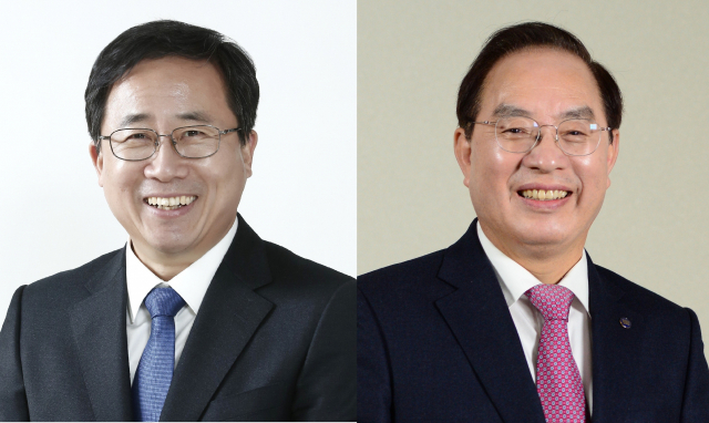 부산시교육감 선거에 출사표를 던진 김석준(왼쪽) 교육감과 하윤수 예비후보. 부산일보DB