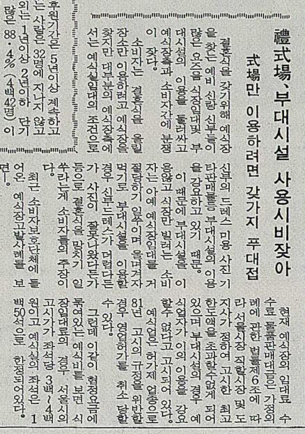 <부산일보> 1986년 4월 23일 자 신문에는 '결혼 예식장만 대여하면 갖가지 푸대접을 받기도 한다'는 내용의 기사가 실리기도 했습니다.