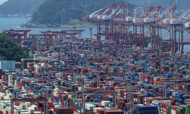 12일 오후 화물연대 총파업으로 부산항 신선대부두 야적장에 컨테이너가 가득 쌓여 있다. 부산항만공사에 따르면 이날 부산항 장치율은 78.1%로 파업 첫날 73%에 비해 상승했다. 김종진 기자 kjj1761@