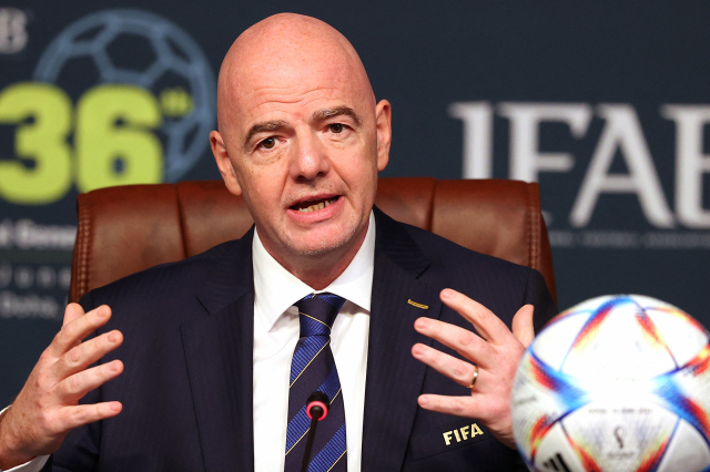 국제축구평의회(IFAB) 총회에 참석한 잔니 인판티노 국제축구연맹(FIFA) 회장. AFP연합뉴스