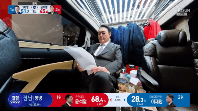 지난 3월 9일 공개된 빈 종이 넘겨보는 윤석열 대통령 후보 모습. TV조선 유튜브 캡처