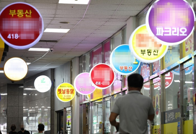 부동산R114는 올해 상반기 전국 아파트 가격이 17개 시도 중에서 4곳이 약세를 보였다고 밝혔다. 부산 울산 경남은 강보합세라는 설명이다. 사진은 서울시내 한 상가에 밀집한 공인중개업소. 연합뉴스
