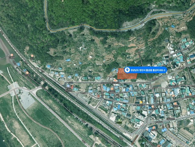 최근 정부 투자심사에서 재검토 결정을 받은 옛 황산역과 황산잔도가 있었던 물금읍 일대. 양산시 제공