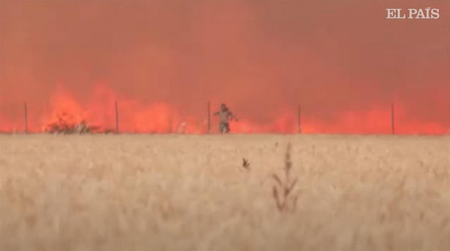 스페인 타바라 마을 주민 앙헬 마르틴 아르호나가 화마에서 빠져 나와 필사적으로 대피하고 있다. 엘파이스 유튜브 채널·연합뉴스