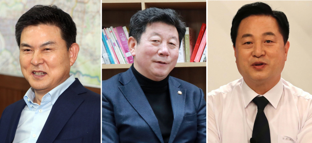 왼쪽부터 국민의힘 김태호 의원, 더불어민주당 박재호·김두관 의원. 부산일보DB