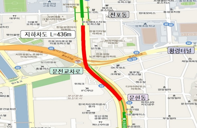 부산 부산진구 전포동과 남구 문현동을 연결하는 문전지하차도 혼잡도로 개선사업 위치도. 국토부 제공