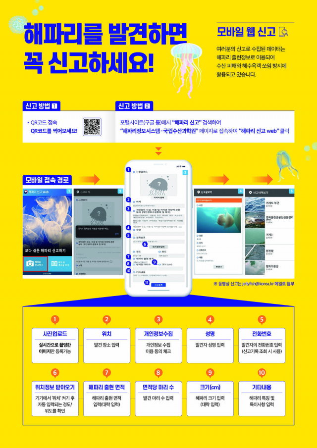 ‘해파리 신고 웹’ 안내. 국립수산과학원 제공