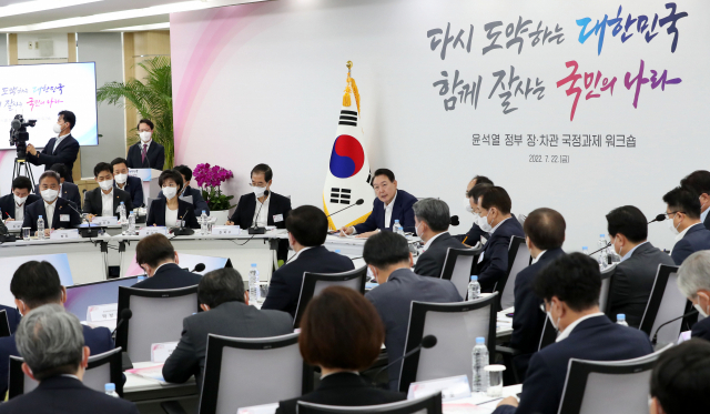 정부가 국가균형발전위원회와 자치분권위원회를 통합해 ‘지방시대위원회’를 출범한다. 지난달 말 윤석열 대통령이 장·차관 국정과제 워크숍에서 발언을 하는 모습. 연합뉴스