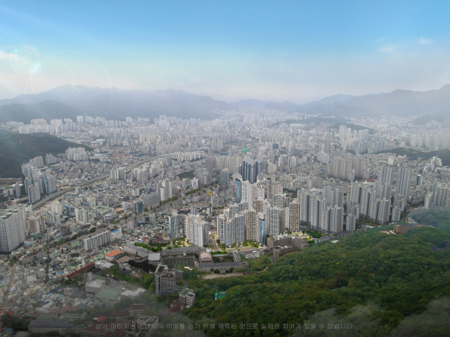 △중부산 9000여 세대 신흥주거타운의 중심에 9월 분양을 앞둔 ‘양정자이더샵SKVIEW’ 투시도. 이미지제공=GS건설.