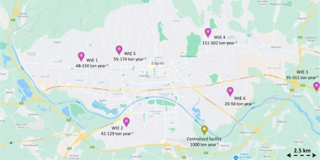 [연구그림] 중앙 집중형과 분산형 열분해유 생산 시설의 분포. UNIST 제공