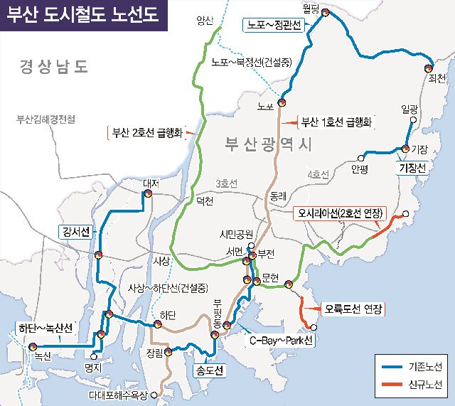 부산 도시철도 노선도. 부산일보DB