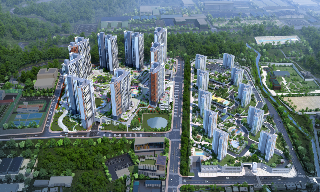 9개동 1155세대 규모로 조성되는 ‘두산위브더제니스 양산 2차’의 조감도. (주)꽃피는 고향의 봄 제공
