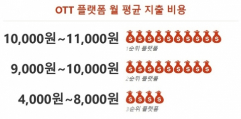 OTT 플랫폼 월 평균 지출비용. 한국콘텐츠진흥원 제공