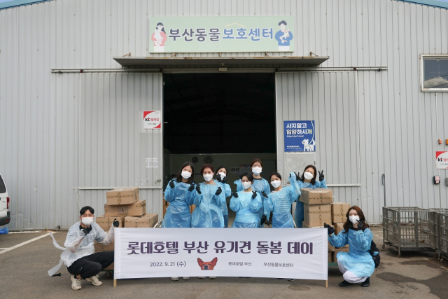 (주)부산롯데호텔(대표이사 서정곤) 내 반려동물을 사랑하는 직원들의 모임인 ‘댕그라미’는 21일 부산 강서구 유기 동물 보호소인 ‘부산 동물보호센터’를 방문해 돌봄 봉사를 했다.