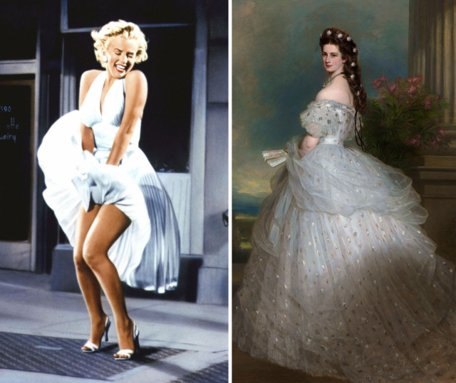 섹스 심볼이었던 미국 배우 매릴린 먼로(위쪽)와 센세이션을 일으킬 정도로 아름다웠으나 그 아름다움의 짐을 평생 짊어지고 살았던 비운의 황후 ‘시시’. 부산일보DB·돌베개 제공