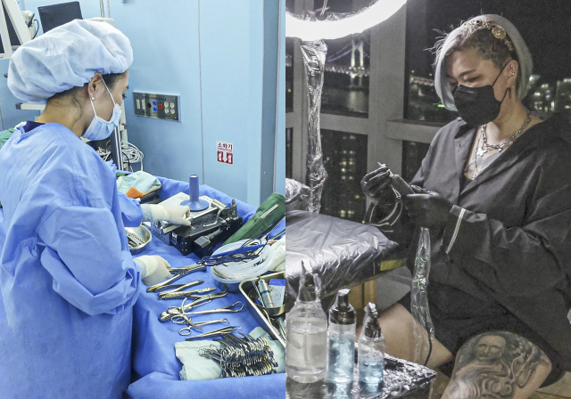 타투강의를 하고 있는 김지우(35) 씨. 간호사로 수술도구를 잡던 손에는 이제 타투용품이 들려 있다.