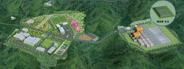 경주 방폐장 조감도(왼쪽)와 2단계 표층처분시설. 원자력환경공단 제공