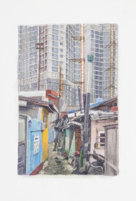 김민정 '도시속의 섬'. 매축지마을의 모습을 그린 작업이다. 작가 제공