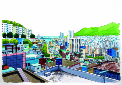 팝업북 <보수동-새로운 고향에 정착한 사람들의 땅> 중 김민정 작가의 그림. 비온후 제공