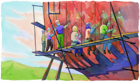 그림책 <망치질하는 어머니들-깡깡이마을 역사 여행>에 실린 김민정 작가의 그림. 작가 제공