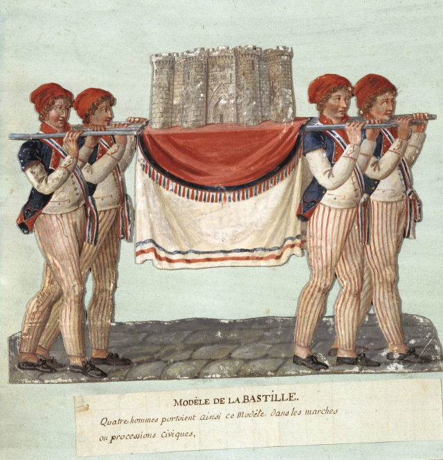 프랑스 혁명 당시 파리 시민들은 줄무늬가 들어간 엠블럼, 장식용 띠, 옷을 애용했다. 줄무늬는 중세 시대에는 배척의 대상이었지만 자유를 상징하는 보편적인 무늬가 된 것이다. 사진은 1790~1791년에 그려진 것으로 보이는 장 바티스트 르쉬에르의 그림 ‘애국 시민의 행진’. 미술문화 제공