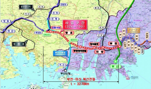 부산~마산 복선전철 노선도. 김해시 제공