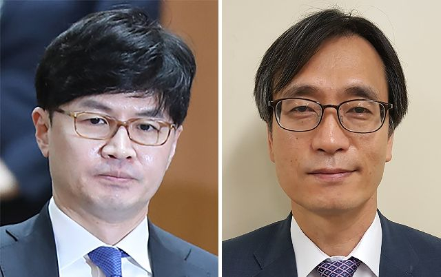 2020년 7월 검찰 '검언유착 의혹' 수사팀이 당시 한동훈 검사장(왼쪽)의 휴대전화를 추가로 압수 수색을 하는 과정에서 한 검사장과 수사팀장인 정진웅 부장검사(오른쪽) 사이에 몸싸움이 벌어졌다. 연합뉴스