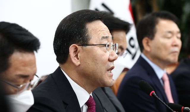 국민의힘 주호영 원내대표가 21일 국회에서 열린 비상대책위원회의에서 발언하고 있다. 김종호 기자 kimjh@