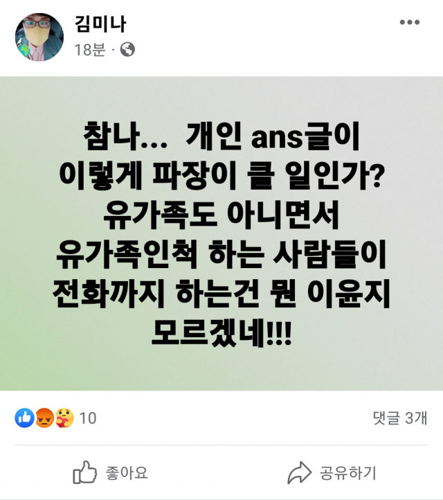 13일 김미나 창원시의원이 자신의 페이스북 게시한 글. 페이스북 캡처