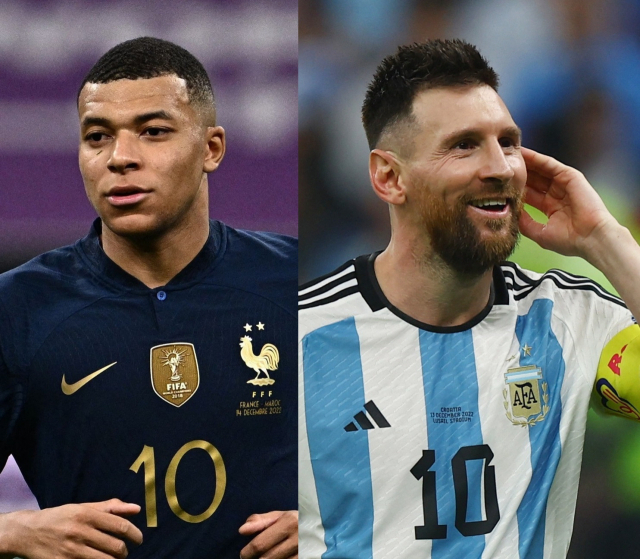 프랑스 공격수 킬리안 음바페(왼쪽)와 아르헨티나 공격수 리오넬 메시. AFP·로이터 연합뉴스