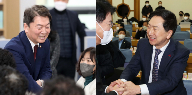 국민의힘이 경선 규칙에 이어 전당대회 날짜 확정까지 서두르면서 당내에서 친윤(친윤석열)계와 비윤계 간 논란도 가열되고 있다. 최근 공방을 주고받고 있는 안철수(왼쪽) 의원과 김기현 의원. 연합뉴스