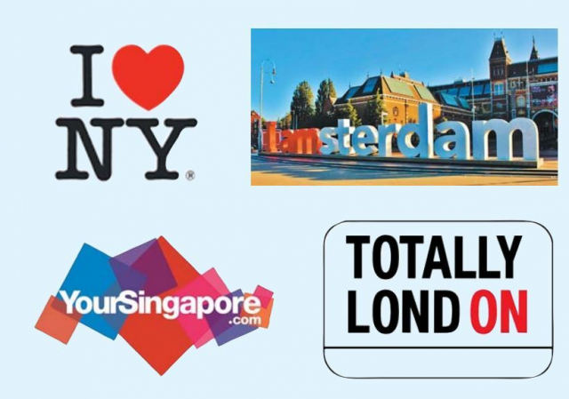 뉴욕, 암스테르담, 런던, 싱가포르(왼쪽 위부터 시계방향) 등 글로벌 도시의 유명 슬로건. 부산시 제공