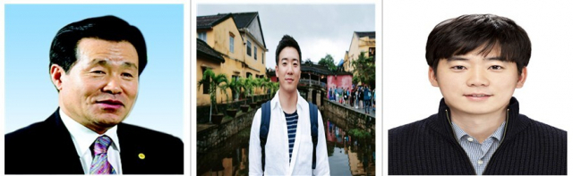 왼쪽부터 김호봉 이사장, 정성훈·정지훈 형제