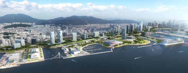 부산항 북항1단계 재개발사업의 핵심인 랜드마크 우선협상대상자 선정이 이달 중순 마무리될 계획이다. 북항1단계 재개발사업 조감도. 부산일보DB