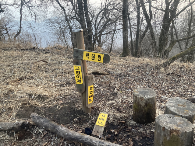 세월의 흔적이 뚜렷한 고병이재 표지판.