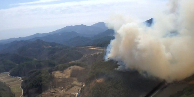 21일 낮 12시 55분쯤 경남 산청군 생비량면에서 산불이 발생했다. 산림청 제공