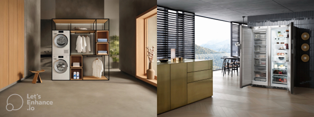 밀레 드럼세탁기와 의류건조기(왼쪽), 프리스탠딩 냉장고·냉동고.밀레코리아 제공