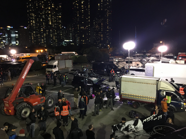 2017년 부산에서 마블 영화 ‘블랙 팬서’를 촬영하는 현장. 부산영상위원회 제공