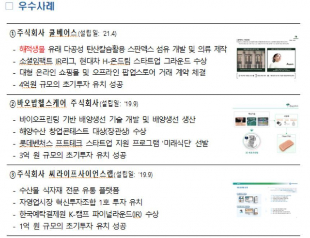 해양수산 창업기획자 운영 프로그램 성과 우수사례. 해수부 제공