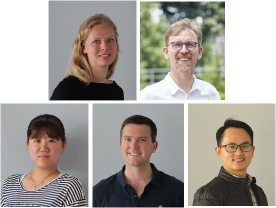 IBS 기후물리 연구단 연구팀. (왼쪽 위부터 시계방향으로) 엘크 젤러 학생연구원, 악셀 팀머만 단장, 자오양루안 연구위원, 칼 스타인 연구위원, 윤경숙 연구위원. IBS 제공