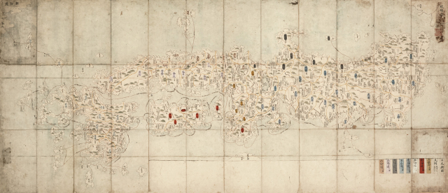 공재 윤두서가 18세기 초에 모사한 아주 상세한 일본 전도인 보물 ‘일본여도(日本輿圖)’. 부산박물관 제공