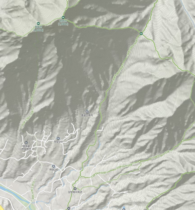 상양마을회관에서 아랫재로 오르는 운문산 최단 거리 코스. 네이버 지도 캡처
