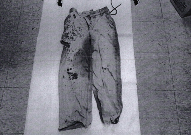 ‘부산 돌려차기’ 사건 DNA 감정서에 첨부된 청바지 사진. 안쪽 허리밴드와 허벅지 부위 등에서 가해자 DNA가 검출됐다. 피해자 제공