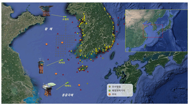 황해 해무 한미 공동조사 정점도. KIOST 제공