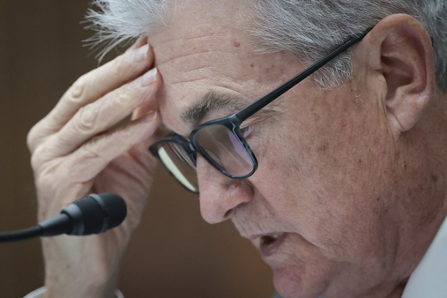 제롬 파월 연방준비제도이사회 의장이 6월 21일 워싱턴 DC에서 열린 미 하원 금융위원회에서 반기 통화정책에 대해 설명하고 있다. 연합뉴스