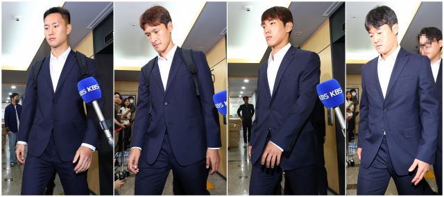 프로축구 울산 현대 소속 정승현, 박용우, 이명재, 이규성(왼쪽부터)이 22일 오후 서울 종로구 대한축구협회 축구회관에서 열린 상벌위원회에 각각 출석하고 있다. 연합뉴스