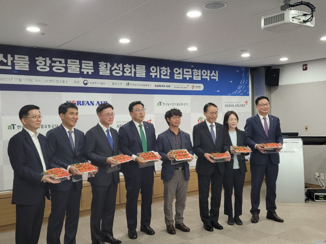 농림부와 aT, 케이베리, 대한항공, 아시아나항공 등은 지난해 11월, 공동물류 활성화를 위해 업무협약을 체결했다. 김현우 기자